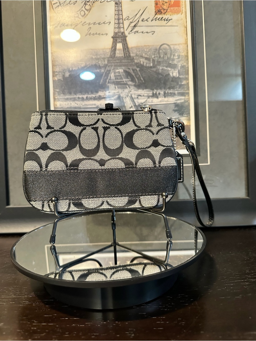 Coach Signature Canvas Wristlet Black Gray - Picture 4 of 12